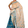 Blue and White Contrast Silk Mekhela Chador