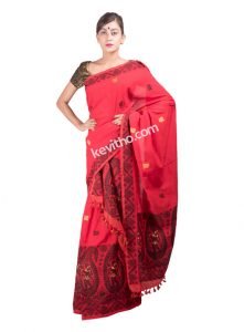 Deep Red Dance design Mekhela Chador