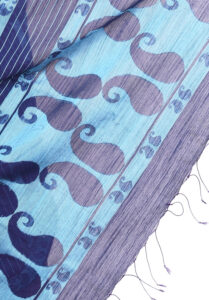 Dark Blue Staple Cotton Mekhela Chador in paisley design