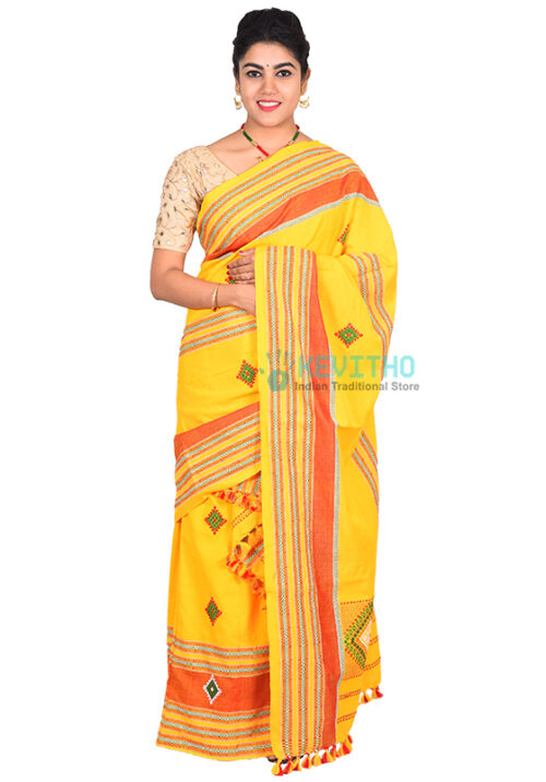 Rabha Design Yellow Mekhela Chador