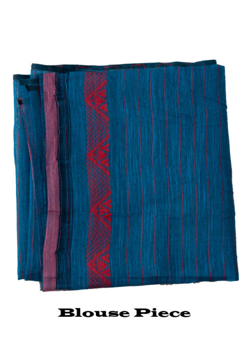 Blue Mekhela Chador in Ghisa and red thread work